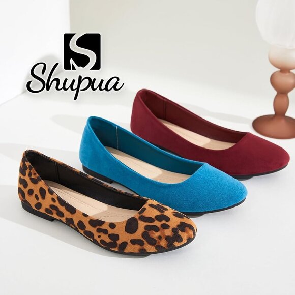 Women Brown-Leopard Round Toe Flats Pull-on Comfortable Ballerina Dress Shoes - Picture 7 of 9